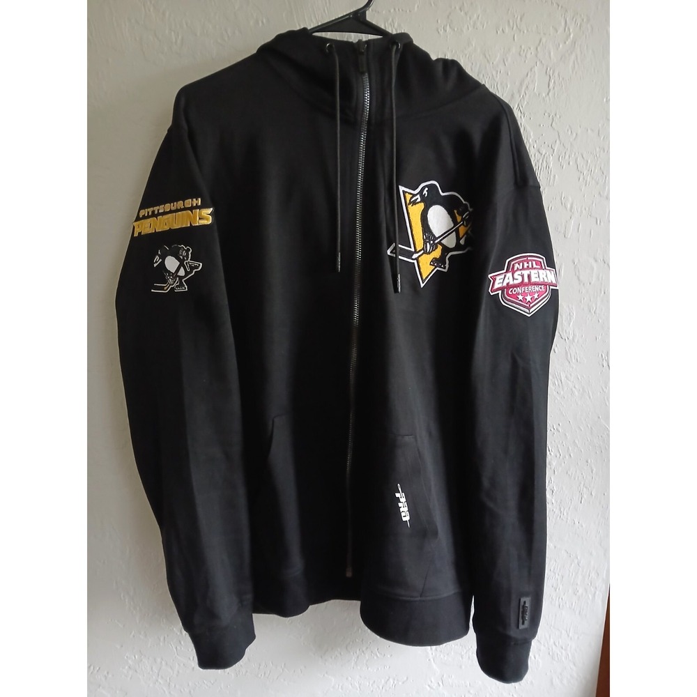 Mens Pittsburgh Penguins Hooded Zip Up  Jacket With Patches Size L
